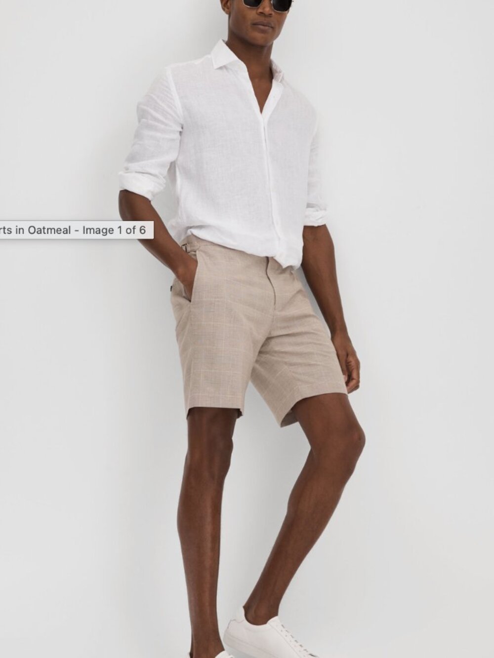 NWT Reiss Send Check Side Adjuster Shorts in Oatmeal (36W)